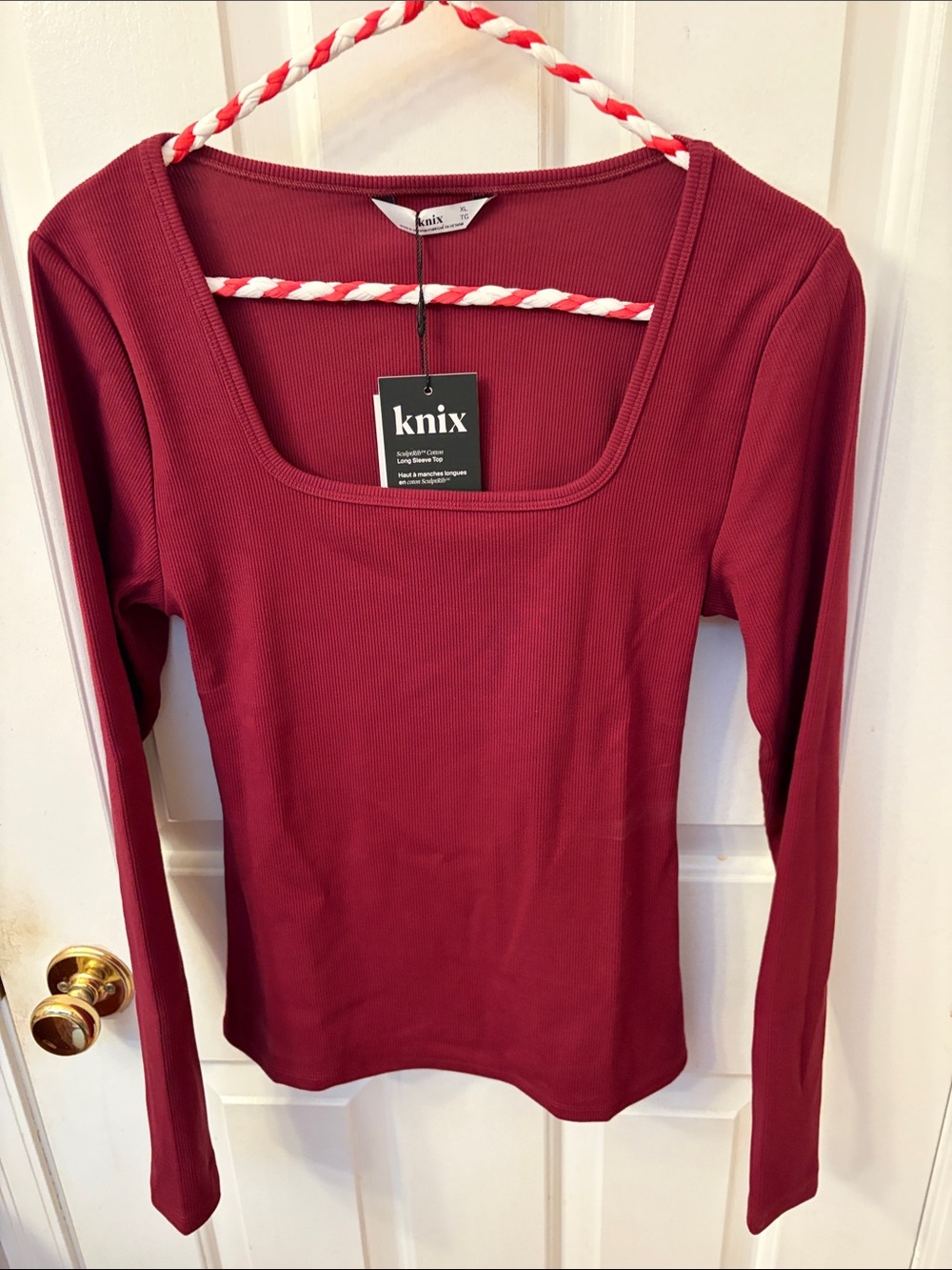 New!! knix Ribbed Square Neck Long Sleeve Top - Wine